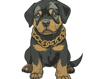 Rottweiler Puppy Embroidery Design, Hip Hop Rottie Dog Breed Gold Collar Embroidery Pattern, Streetwear Pet Lover File, Instant Download.