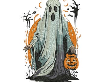 Scary Halloween Ghost Embroidery Design – Spooky Ghost Machine Embroidery Pattern, Cute Halloween Stitch File, Instant Download, 5 Sizes.