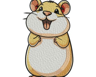 Happy Hamster Embroidery Design, Cute Chubby Hamster Machine Embroidery Pattern, Kawaii Pet Animal Stitch File, Instant Download