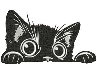 Diseño de bordado de lindo gato negro que mira a escondidas, patrón de bordado a máquina de adorable gatito, archivo de puntada de lindo gatito que mira a escondidas, descarga instantánea.