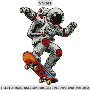 Astronaut Skateboarding Embroidery Design, Space Skater Machine Embroidery Pattern, Cool Galaxy Skateboard File, Instant Download