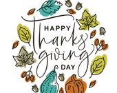 Happy Thanksgiving Embroidery Design, Turkey & Pumpkin Fall Machine Embroidery Pattern, Festive Holiday Embroidery, Instant Download.