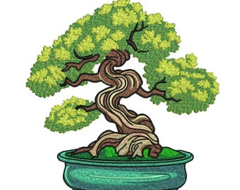 Bonsai Tree Embroidery Design, Cherry Blossom Bonsai Machine Embroidery Pattern, Japanese Zen Garden File, Instant Download.