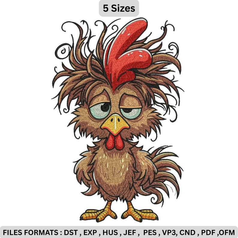 Crazy Chicken Embroidery Design, Messy Hair Farmhouse Embroidery ...