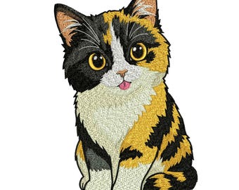 Cute Calico Cat Machine Embroidery Design, Calico Kitten Blep Tongue Out  Pattern, Realistic Pet Portrait Cat File, Instant Download.