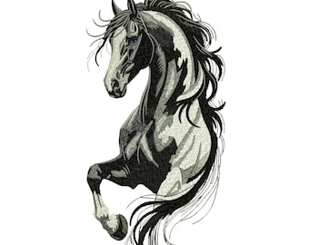 Rearing Horse Embroidery Design, Artistic Stallion Machine Embroidery Pattern,  Wild Horse Portrait Stitch File, Instant Download.
