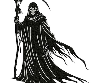 Grim Reaper Embroidery Design, Dark Gothic Reaper Skull Death Embroidery Pattern, Spooky Alt Streetwear File, Instant Download.