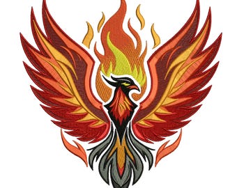 Rising Phoenix Embroidery Design, Mythical Firebird Machine Embroidery Pattern, Flaming Bird Rebirth Stitch File, Instant Download.