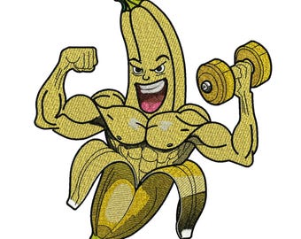 Muscular Banana Embroidery Design, Banana Fitness Dumbbell Embroidery Pattern, Funny Bodybuilding Gym Humor File, Instant Download