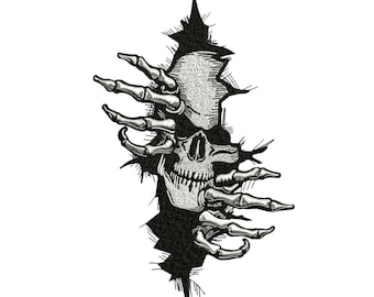 Skull Hand Embroidery Design, Ripping Through Skeleton Hands Machine Embroidery Pattern, Gothic Horror Stitch File, Instant Download