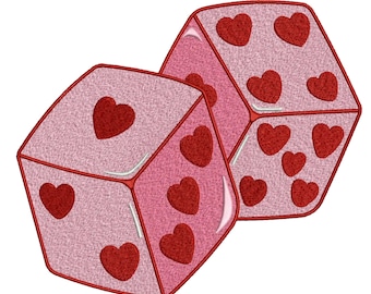 Pink Heart Dice Embroidery Design, Love Dice Machine Embroidery Pattern, Valentine's Love Stitch File, Instant Download.