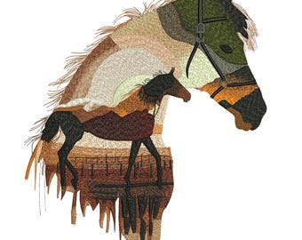 Nature Horse Embroidery Design, Horse Silhouette Embroidery Design, Realistic Horse Stitch File, 5 Sizes, Instant Download.