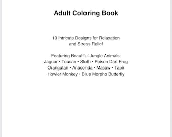 Jungle Animals Adult Coloring Book