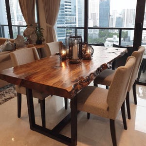 Modern Walnut Dining Table – Handmade Live Edge Wood Table – Custom Solid Wood Table for Kitchen or Office – Rustic Farmhouse Style