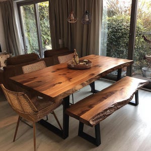 Wooden Walnut Dining Table – Live Edge Solid Wood Table – Rustic Farmhouse Furniture – Custom Kitchen or Office Table