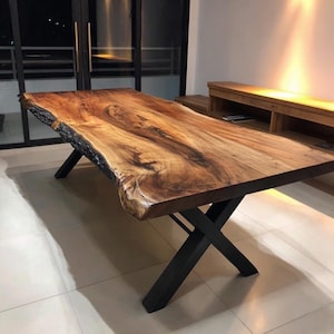 Rustic Solid Walnut Table – Live Edge Custom Size Dining Table – Modern Farmhouse Kitchen Furniture – Wooden table
