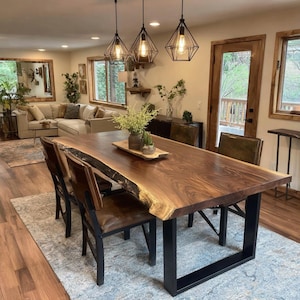 Rustic Live Edge Walnut Table - Custom Handmade Wood Dining Table - Farmhouse or Modern Kitchen Table