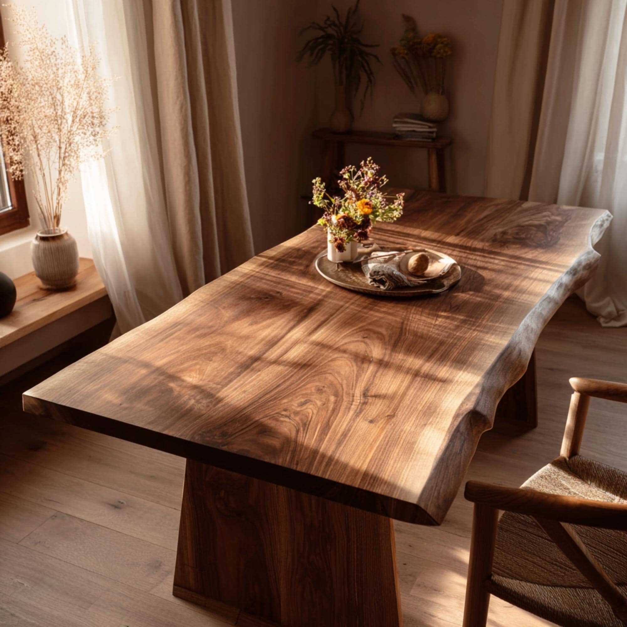 ウォールナット ダイニングテーブル 自然なエッジ仕上げ WILDWOOD LIVE EDGE DINING TABLE(幅 100cm × 奥行 90～70cm)の通販