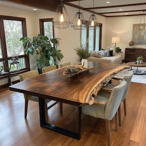 Live Edge Walnut Dining Table – Handmade Solid Wood Table – Rustic Farmhouse Kitchen Table – Custom Walnut Dining Furniture