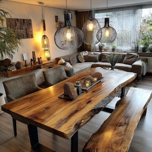 Walnut Live Edge Table – Custom Handmade Dining Table – Rustic Kitchen or Office Furniture – Solid Wood Farmhouse Table