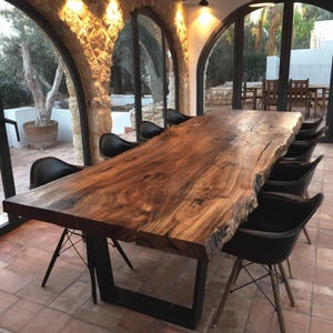 Natural Wood Walnut Dining Table – Handmade Live Edge Table – Rustic Farmhouse Kitchen Table – Solid Wood Furniture