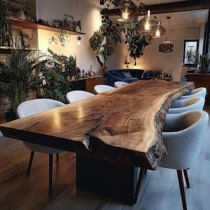 Live Edge Walnut Dining Table – Handmade Solid Wood Table – Custom Farmhouse Table – Rustic Modern Dining Room Furniture