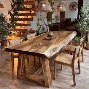 Custom Walnut Wood Dining Table – Handmade Live Edge Table – Rustic Modern Table for Kitchen, Office, or Dining Room