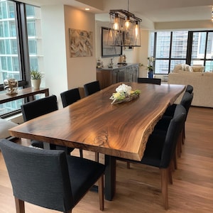 Live edge walnut dining table, handmade solid wood table, rustic modern farmhouse table, custom wood table for kitchen or office.