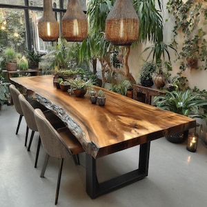 Live Edge Walnut Dining Table – Handmade Solid Wood Table – Custom Rustic Farmhouse Kitchen Table – Modern Walnut Wood Furniture