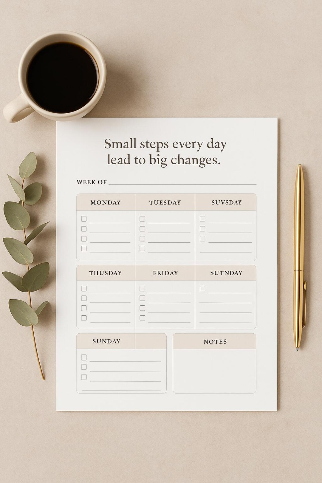 Motivation Planner Layout Minimalist Weekly Planner | Printable PDF | Motivational Soft Beige ...