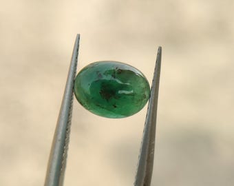 Natural Zambian Emerald Cabochon, Green Oval Gemstone (6x4x3 mm, 0.50 CTS)