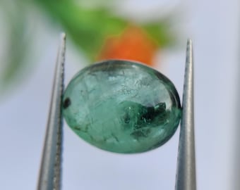 Natural Zambian Emerald Cabochon, Oval Green Gemstone, Jewelry Making (10x8x5 mm)
