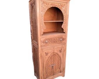 Hand Carved Wood Dresser – Rustic Boho Cabinet – Handmade Solid Wood Storage Furniture - , handmade pieces - wooden bookshelf