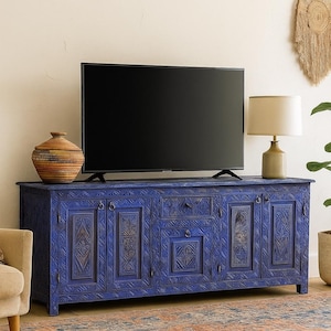 Sideboard cabinet - Buffet cabinet wood - Hand carved buffet - Ethnic style sideboard - Moroccan furniture for living room - Boho sideboard