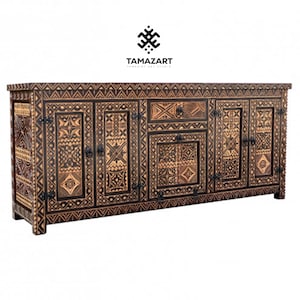 Handwerker Holz Sideboard - Buffet Sideboard Schrank - Sideboard mit Schubladen und Schränken Regalen - Boho geschnitztes Buffet - Ethnisches Sideboard
