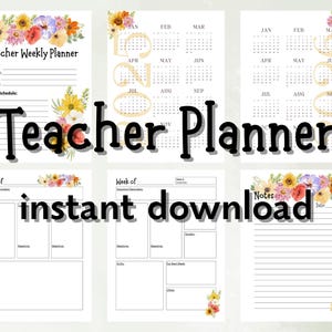 Printable Weekly Teacher Planner PDF | 2-Page Floral Lesson & Meeting Organizer | Instant Download