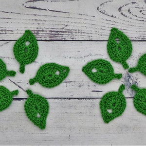 Crochet Green Leaf Leaves Small Applique Embellishment Cardmaking 10 Pcs