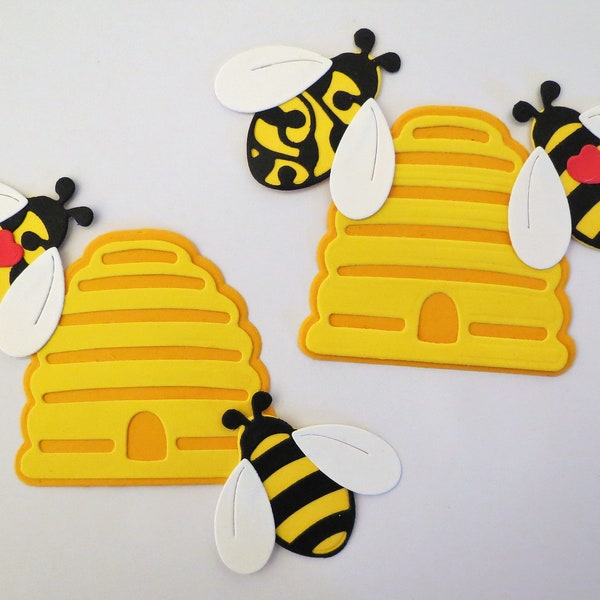 Bumble Bee Die Cut Beehive Set Handmade Paper Piecing Card Stock Scrapbook 6 pc