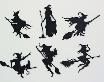 Witch Broom #2 Halloween Silhouette Die Cut Scrapbook Embellishment set of 6