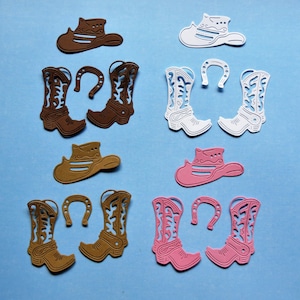 Cowgirl Boy Boots Hat HorseShoe Die Cut Western Embellishment Scrapbooking 8 pcs