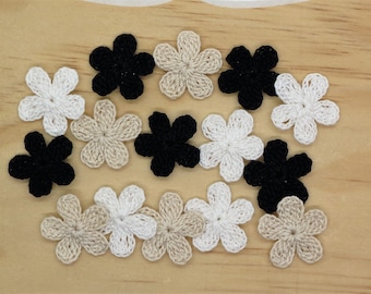 Apliques de flores de ganchillo pequeños, 15 piezas, blancos, naturales y negros, para manualidades, decoración y scrapbooking.