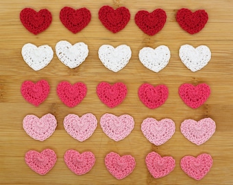 Crochet Hearts Applique Small 10 pcs Pink Red White Scrapbook Cardmaking Crafts Embellishment Decoration