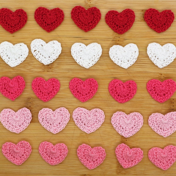 Crochet Hearts Applique Small 10 pcs Pink Red White Scrapbook Cardmaking Crafts Embellishment Decoration