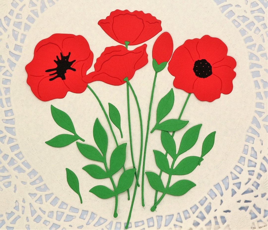 Poppy Cut Files Flower Poppy Large Poppies Paper Die Cut Embellishments Leaves 12 Pcs ...