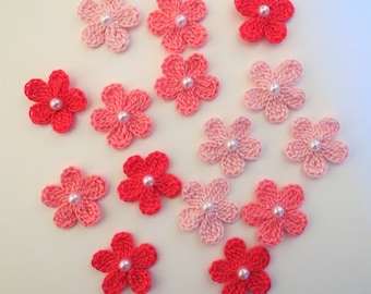 Crochet Flowers Appliques Small 15 pcs Pink Shades Scrapbook Cradmaking Crafts Crafts Decoration
