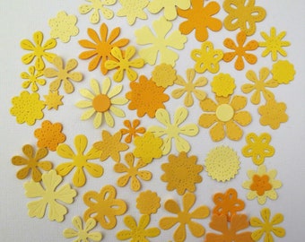 Small Paper Cardstock Flowers Flower Stitched Die Cut Cardmaking 50 pc Scrapbook Yellow