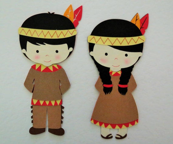 Thanksgiving Native American Indian Boy And Girl Paper Die Cut