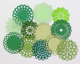 Small Tiny Doilies 12 pc Green Paper Die Cut Scrapbook Embellishment Cardmaking