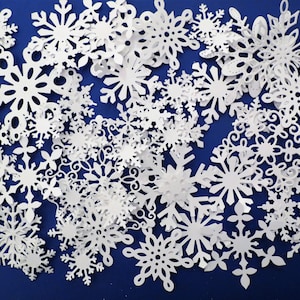 White Snowflakes Winter Punch Paper Die Cut Set of 50 Scrapbook Embellishment