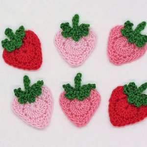 Crochet Small Strawberry Applique 6 pc Scrapbook Cardmaking Crafts